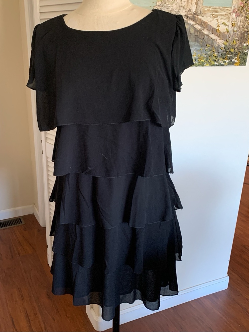 Women's Black Layered Midi Dress